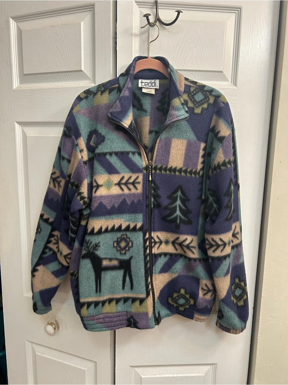 Teddi Purple & Teal Patterned Fleece Zip Jacket